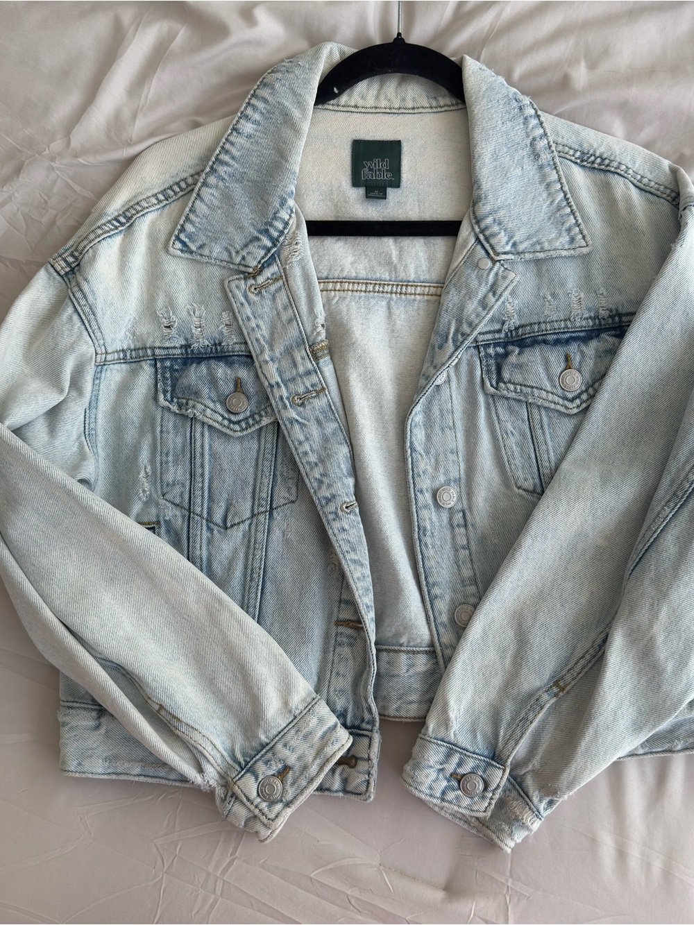 wild fable Light Wash Distressed Denim Jacket - Pale Blue